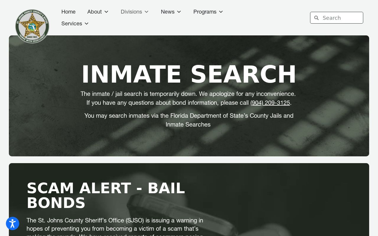 St. Johns County arrest inmate search and downtime notice
