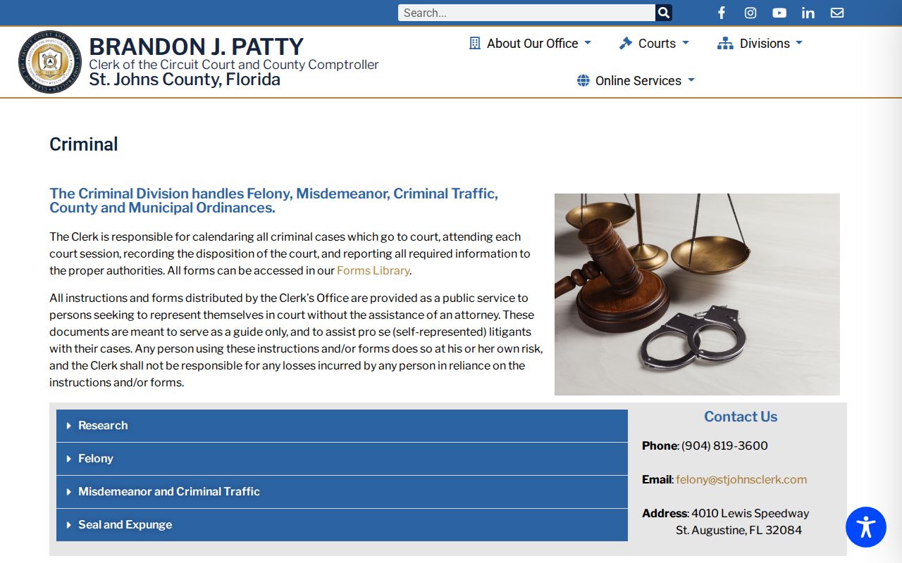 St. Johns County Clerk criminal court case services