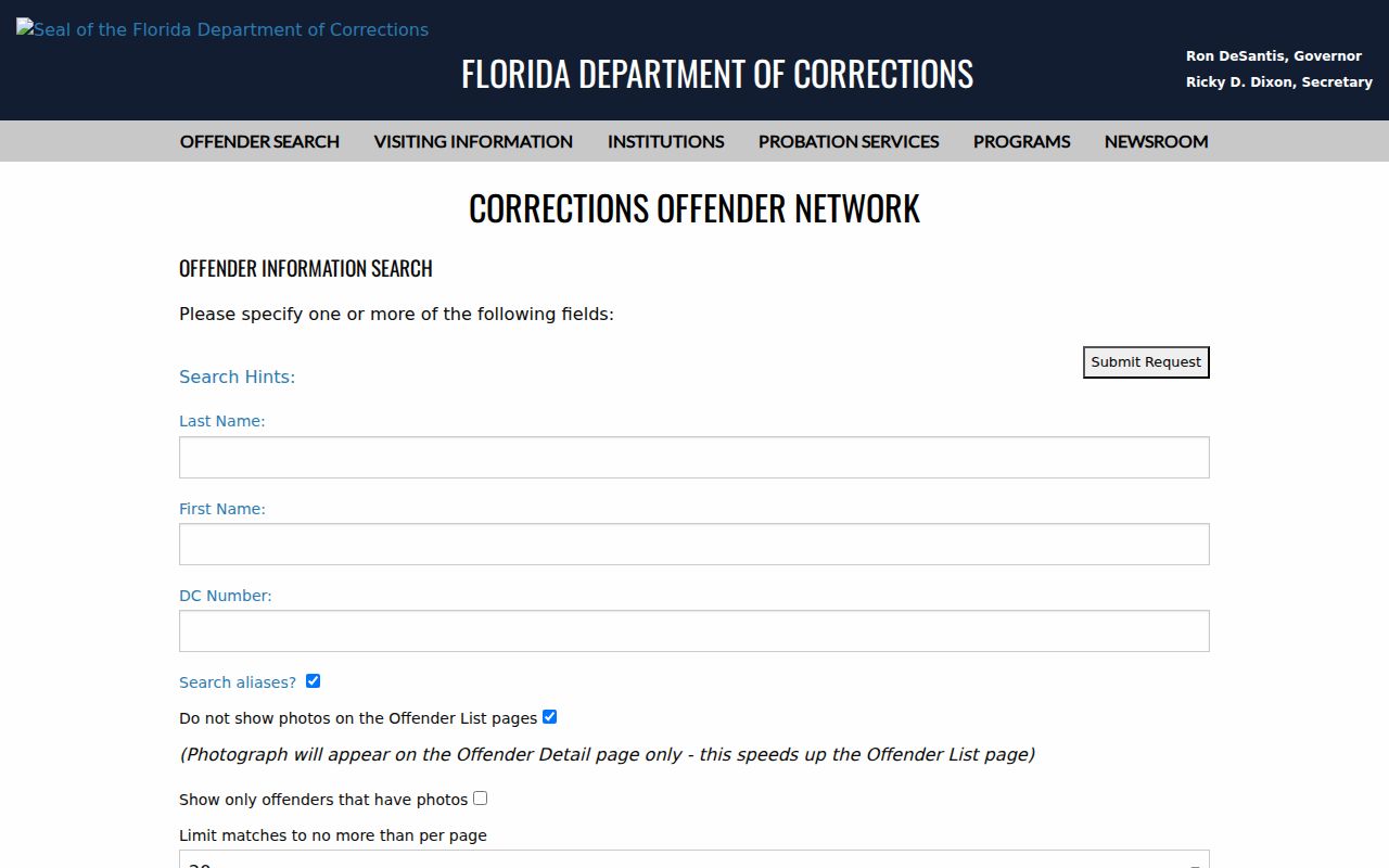 St. Johns County criminal history Florida corrections offender search