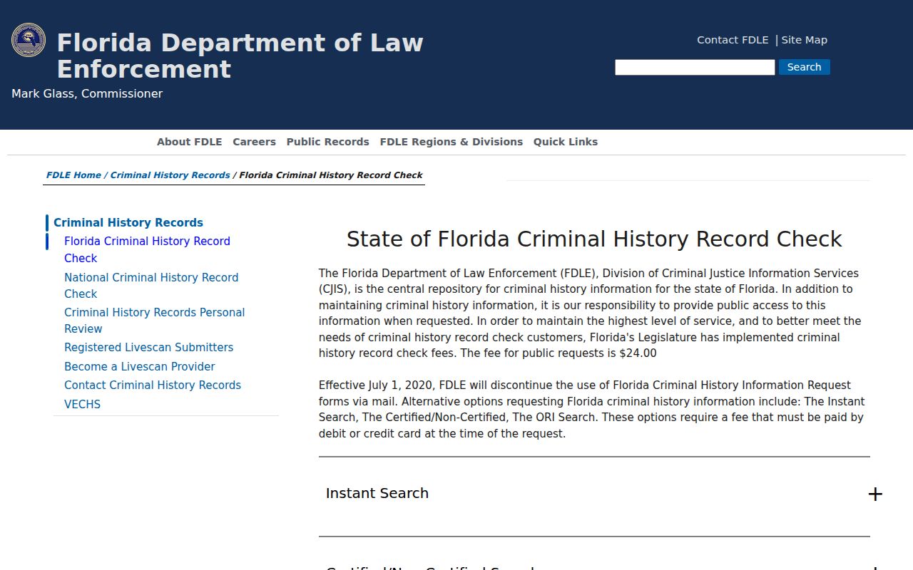 St. Johns County criminal history FDLE check options