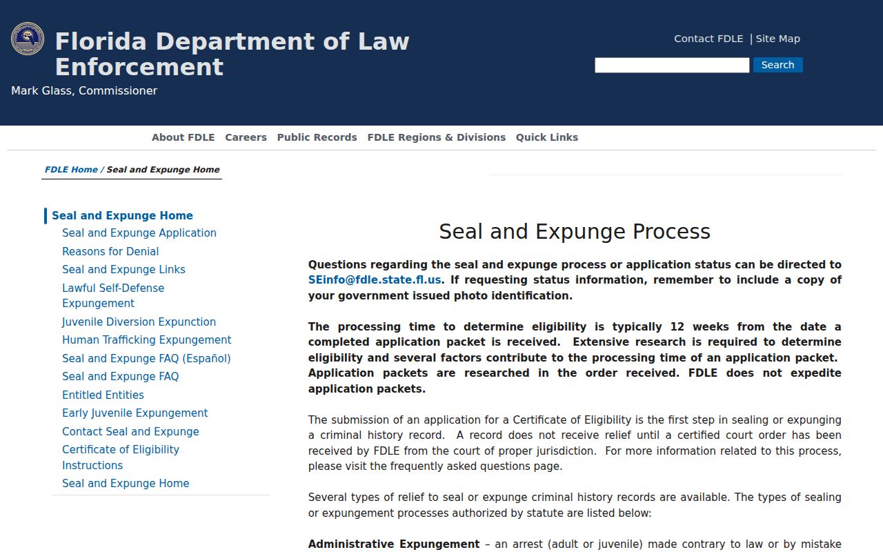 St. Johns County criminal record sealing and expunction process
