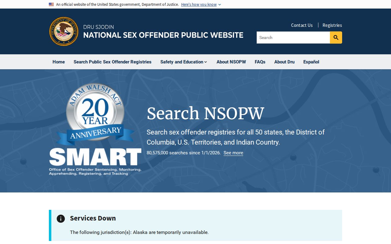 National Sex Offender Public Website official search page